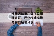 揭秘网站推广优化公司哪家好,行业权威推荐与实战经验分享 揭秘网站推广优化公司哪家好,行业权威推荐与实战经验分享