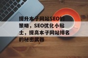 提升本子网站SEO的策略,SEO优化小贴士,提高本子网站排名的秘密武器 提升本子网站SEO的策略,SEO优化小贴士,提高本子网站排名的秘密武器