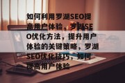 如何利用罗湖SEO提高用户体验,罗湖SEO优化方法,提升用户体验的关键策略,罗湖SEO优化技巧,如何提高用户体验 如何利用罗湖SEO提高用户体验,罗湖SEO优化方法,提升用户体验的关键策略,罗湖SEO优化技巧,如何提高用户体验