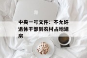 中央一号文件:不允许退休干部到农村占地建房 中央一号文件:不允许退休干部到农村占地建房