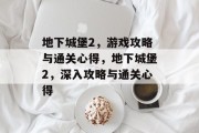 地下城堡2，游戏攻略与通关心得，地下城堡2，深入攻略与通关心得