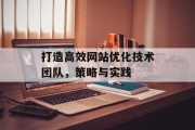 打造高效网站优化技术团队,策略与实践 打造高效网站优化技术团队,策略与实践