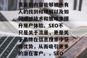 SEO优化是一门涵盖多方面的技能,包括了如何提高网页在搜索引擎中的排名、如何确保页面的内容能够被所有人的找到和理解以及如何通过技术和策略来提升用户体验。SEO不只是关于流量,更是关于品牌在信息搜索中获得优势,从而吸引更多的潜在客户。,SEO优化,从头开始打造高排名的优质网站,SEO,搭建高质量网站,轻松实现高排名 SEO优化是一门涵盖多方面的技能,包括了如何提高网页在搜索引擎中的排名、如何确保页面的内容能够被所有人的找到和理解以及如何通过技术和策略来提升用户体验。SEO不只是关于流量,更是关于品牌在信息搜索中获得优势,从而吸引更多的潜在客户。,SEO优化,从头开始打造高排名的优质网站,SEO,搭建高质量网站,轻松实现高排名