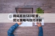网站后台SEO配置,优化策略与技巧详解 网站后台SEO配置,优化策略与技巧详解