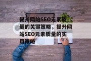 提升网站SEO元素质量的关键策略，提升网站SEO元素质量的实用策略