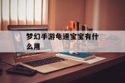 梦幻手游龟速宝宝有什么用