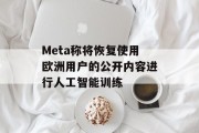 Meta称将恢复使用欧洲用户的公开内容进行人工智能训练 Meta称将恢复使用欧洲用户的公开内容进行人工智能训练
