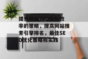 提升网站SEO优化效率的策略,提高网站搜索引擎排名,最佳SEO优化策略和实践 提升网站SEO优化效率的策略,提高网站搜索引擎排名,最佳SEO优化策略和实践