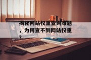 揭秘网站权重查询难题，为何查不到网站权重？
