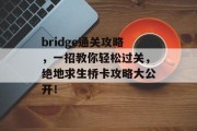 bridge通关攻略,一招教你轻松过关,绝地求生桥卡攻略大公开! bridge通关攻略,一招教你轻松过关,绝地求生桥卡攻略大公开!