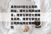 高效SEO优化公司的网站,提升公司网站排名,搜索引擎优化策略及实践,搜索引擎优化公司网站排名策略与实践