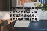 破解龙猫高手通关攻略,通天入地的法门,破解龙猫高手通关攻略,通天入地的法则大公开!