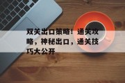 双关出口策略!通关攻略,神秘出口,通关技巧大公开 双关出口策略!通关攻略,神秘出口,通关技巧大公开