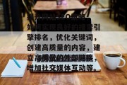 提升网站SEO策略,如何实现良好的搜索引擎排名,优化关键词,创建高质量的内容,建立高质量的外部链接,增加社交媒体互动等。 提升网站SEO策略,如何实现良好的搜索引擎排名,优化关键词,创建高质量的内容,建立高质量的外部链接,增加社交媒体互动等。