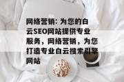 网络营销: 为您的白云SEO网站提供专业服务，网络营销，为您打造专业白云搜索引擎网站