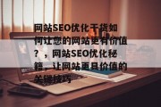 网站SEO优化干货如何让您的网站更有价值？，网站SEO优化秘籍，让网站更具价值的关键技巧