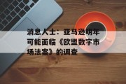 消息人士:亚马逊明年可能面临《欧盟数字市场法案》的调查 消息人士:亚马逊明年可能面临《欧盟数字市场法案》的调查