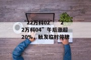 “22万科02”“22万科04”午后涨超20%,触发临时停牌 “22万科02”“22万科04”午后涨超20%,触发临时停牌