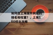 如何在上海提升网站的排名和权重?,上海SEO优化攻略 如何在上海提升网站的排名和权重?,上海SEO优化攻略