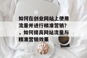 如何在创业网站上使用流量并进行精准营销?,如何提高网站流量与精准营销效果 如何在创业网站上使用流量并进行精准营销?,如何提高网站流量与精准营销效果