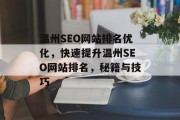 温州SEO网站排名优化,快速提升温州SEO网站排名,秘籍与技巧 温州SEO网站排名优化,快速提升温州SEO网站排名,秘籍与技巧