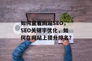 如何查看网站SEO,SEO关键字优化,如何在网站上提升排名? 如何查看网站SEO,SEO关键字优化,如何在网站上提升排名?