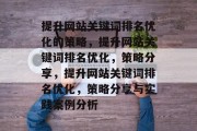 提升网站关键词排名优化的策略，提升网站关键词排名优化，策略分享，提升网站关键词排名优化，策略分享与实践案例分析