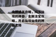 金刚通关攻略，闯荡仙境的神器，金刚法宝攻略，开启仙境仙境的神器之路