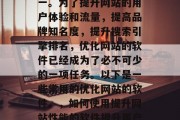 优化网站的软件在当今数字化时代,已经成为现代企业的重要战略之一。为了提升网站的用户体验和流量,提高品牌知名度,提升搜索引擎排名,优化网站的软件已经成为了必不可少的一项任务。以下是一些常用的优化网站的软件。,如何使用提升网站性能的软件提升用户体验和流量?,优化网站软件工具提升用户体验与流量指南 优化网站的软件在当今数字化时代,已经成为现代企业的重要战略之一。为了提升网站的用户体验和流量,提高品牌知名度,提升搜索引擎排名,优化网站的软件已经成为了必不可少的一项任务。以下是一些常用的优化网站的软件。,如何使用提升网站性能的软件提升用户体验和流量?,优化网站软件工具提升用户体验与流量指南