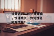 流量大网站的运营策略,快速成长,如何优化网站流量? 流量大网站的运营策略,快速成长,如何优化网站流量?