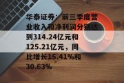 华泰证券:前三季度营业收入和净利润分别达到314.24亿元和125.21亿元,同比增长15.41%和30.63% 华泰证券:前三季度营业收入和净利润分别达到314.24亿元和125.21亿元,同比增长15.41%和30.63%