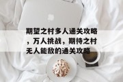 期望之村多人通关攻略，万人挑战，期待之村无人能敌的通关攻略