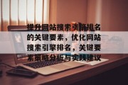 提升网站搜索引擎排名的关键要素,优化网站搜索引擎排名,关键要素策略分析与实践建议 提升网站搜索引擎排名的关键要素,优化网站搜索引擎排名,关键要素策略分析与实践建议