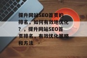 提升网站SEO首页的排名，如何有效地优化？，提升网站SEO首页排名，有效优化策略和方法