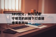 SEO优化,如何在遵守规范的前提下打造健康黄色网站 SEO优化,如何在遵守规范的前提下打造健康黄色网站