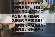 网站流量与每日查询之间的关系分析,网站流量与每日查询之间的关系分析: 如何提高网站流量和用户满意度?,如何优化网站流量与日访问量,提升用户体验的关键 网站流量与每日查询之间的关系分析,网站流量与每日查询之间的关系分析: 如何提高网站流量和用户满意度?,如何优化网站流量与日访问量,提升用户体验的关键