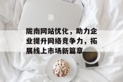 陇南网站优化,助力企业提升网络竞争力,拓展线上市场新篇章 陇南网站优化,助力企业提升网络竞争力,拓展线上市场新篇章