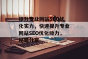 提升专业网站SEO优化实力,快速提升专业网站SEO优化能力,秘籍分享 提升专业网站SEO优化实力,快速提升专业网站SEO优化能力,秘籍分享