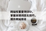 网站权重查询SEO,掌握关键词优化技巧,提升网站排名 网站权重查询SEO,掌握关键词优化技巧,提升网站排名