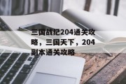 三国战纪204通关攻略,三国天下,204副本通关攻略