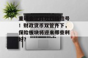 重磅会议释放积极信号!财政货币双管齐下,保险板块将迎来哪些利好? 重磅会议释放积极信号!财政货币双管齐下,保险板块将迎来哪些利好?