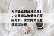 为何企业网站没流量?,企业网站流量低的原因分析,企业网站流量低原因分析 为何企业网站没流量?,企业网站流量低的原因分析,企业网站流量低原因分析