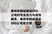 泰州市网站建设SEO公司的专业实力与高效服务,泰州市网站建设SEO公司实力派 泰州市网站建设SEO公司的专业实力与高效服务,泰州市网站建设SEO公司实力派