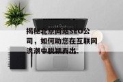 揭秘北京网站SEO公司,如何助您在互联网浪潮中脱颖而出 揭秘北京网站SEO公司,如何助您在互联网浪潮中脱颖而出