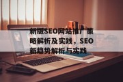 新版SEO网站推广策略解析及实践,SEO新趋势解析与实践 新版SEO网站推广策略解析及实践,SEO新趋势解析与实践