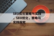 SEO优化策略与实践,SEO优化,策略与实践探究 SEO优化策略与实践,SEO优化,策略与实践探究
