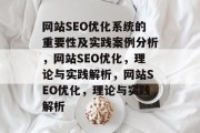 网站SEO优化系统的重要性及实践案例分析,网站SEO优化,理论与实践解析,网站SEO优化,理论与实践解析
