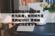 菠菜网站SEO手法解析与应用,如何提升菠菜网站SEO?策略解析与实践应用分享 菠菜网站SEO手法解析与应用,如何提升菠菜网站SEO?策略解析与实践应用分享