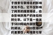 SEO网站内部优化对于搜索引擎排名的影响无处不在。它不仅影响了网页的搜索排名,也会影响到用户的体验和转化率。以下是一些关于SEO网站内部优化的建议。,SEO优化的重要性,对搜索引擎排名的影响及策略建议