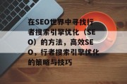 在SEO世界中寻找行者搜索引擎优化(SEO)的方法,高效SEO,行者搜索引擎优化的策略与技巧